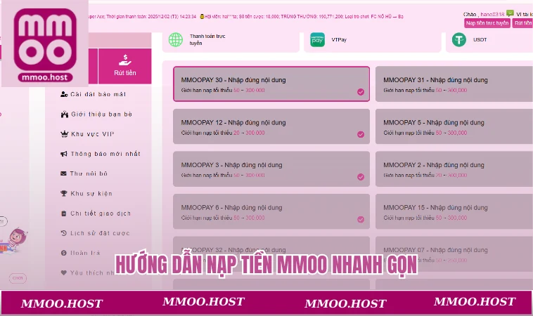Hướng dẫn nạp tiền MMOO nhanh gọn